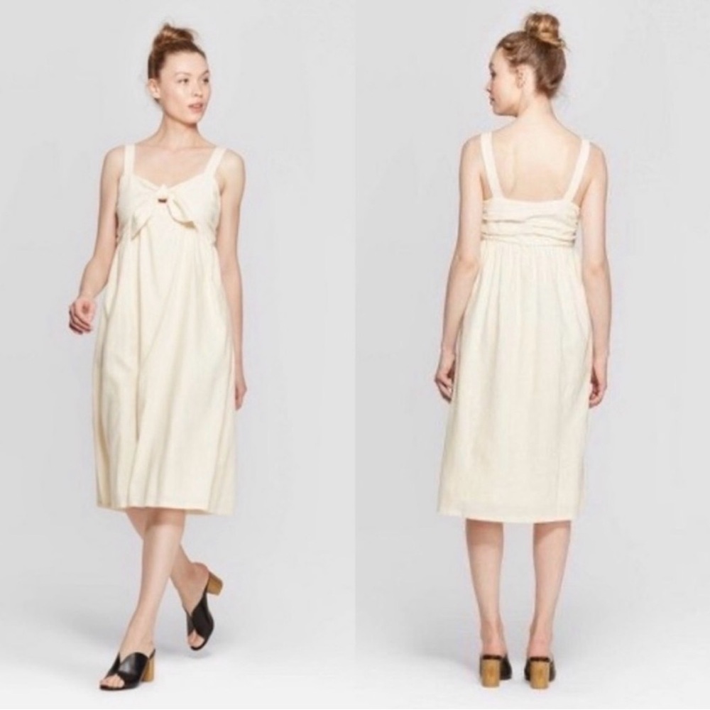 WHO WHAT WEAR Women’s Tie-Front Linen Blend Midi Dress